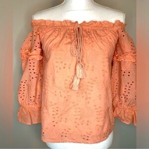 Seen Worn Kept Women Off Shoulder Boho eyelet embroidered Top Lined Size 2